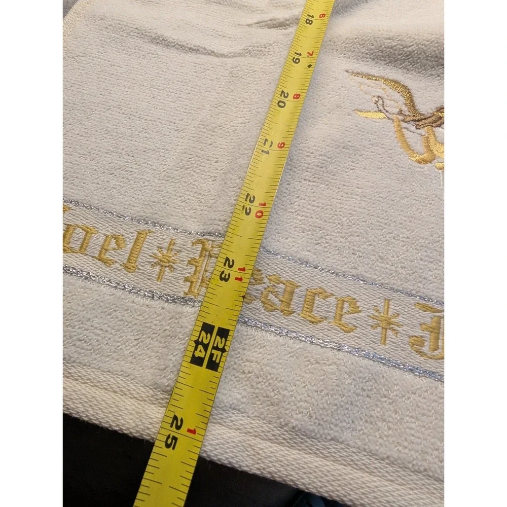 Santens Vtg Christmas Cream Towel Set -Angels, Stars Season's Greetings USA Made